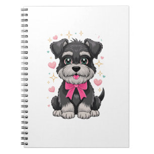 Schattige Schnauzer Met Roze Strik Omringd Door Ha Notitieboek
