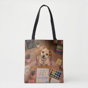 Schattige schoolpuppy kunstklasseschrijftafel draagtas