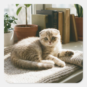 Schattige Schotse vouwkat vierkante sticker