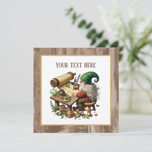 Schattige schrijven kabouter partij kaart (Staand voorkant)