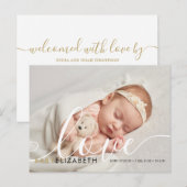 Schattige Script Baby Photo Birth Announcement Briefkaart (Voorkant / Achterkant)