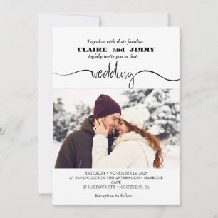 Schattige Script Elegante foto overlay wit bruilof Kaart