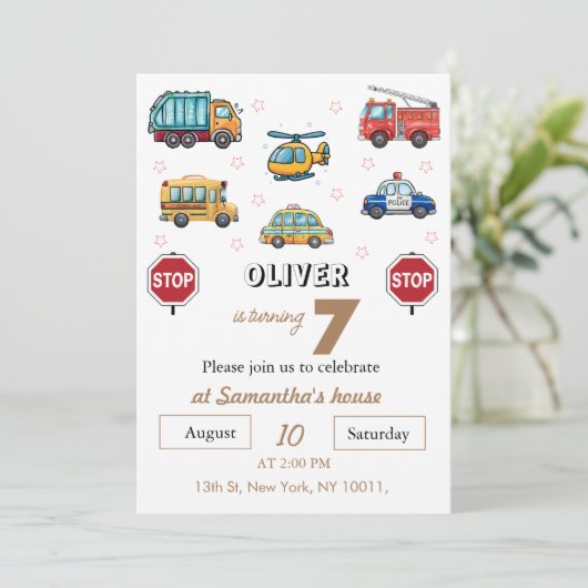 Schattige Service Voertuig Verjaardag bash Kaart (Staand voorkant)