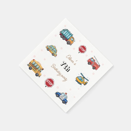 Schattige Service Voertuig Verjaardag bash Servet (Hoek)