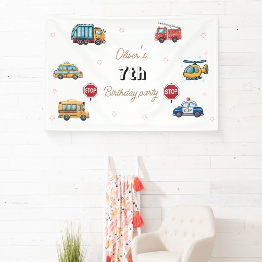 Schattige Service Voertuig Verjaardag bash Spandoek (Insitu)