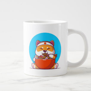Schattige Shiba Inu die Ramen Noodle Cartoon eet Extra Grote Beker