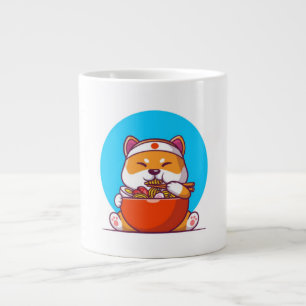 Schattige Shiba Inu die Ramen Noodle Cartoon eet Extra Grote Beker