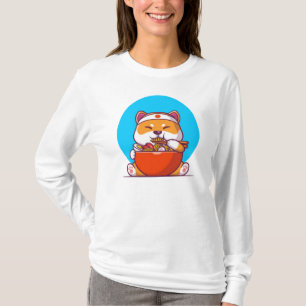 Schattige Shiba Inu die Ramen Noodle Cartoon eet T-shirt