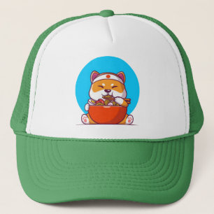 Schattige Shiba Inu die Ramen Noodle Cartoon eet Trucker Pet