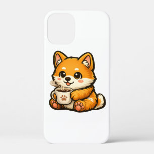 Schattige Shiba Inu met koffie – Knus illustratie iPhone 12 Mini Hoesje