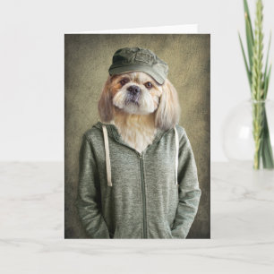 Schattige Shih Tzu die een Pet en een hoodie draag Kaart
