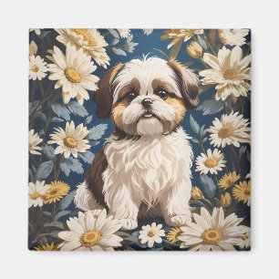 Schattige Shih Tzu Dog White Daisy Flowers Magneet