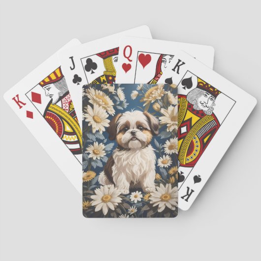 Schattige Shih Tzu Dog White Daisy Flowers Pokerkaarten (Achterkant)