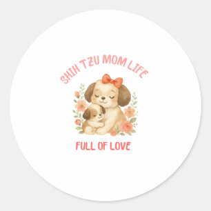 Schattige Shih Tzu-moeder Moederdag Ronde Sticker
