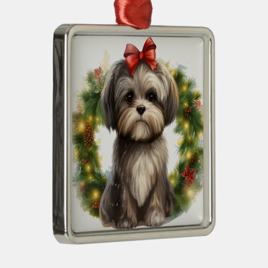SCHATTIGE SHIH TZU PUPPY DOG KERSTKRANS METALEN ORNAMENT (Rechts)