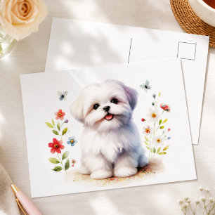 Schattige Shih Tzu Puppy Hond Bloemen Briefkaart
