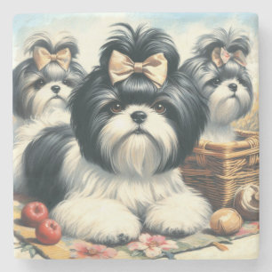 Schattige  Shih-Tzu schilderij Stenen Onderzetter