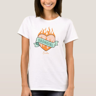 Schattige Showgirl Era Aangepaste Naam Hart T-shirt