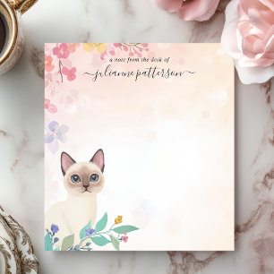 Schattige Siamese Kat Bloemrijke Gepersonaliseerde Notitieblok