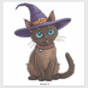 Schattige Siamese Kat in Heksenhoed Sticker