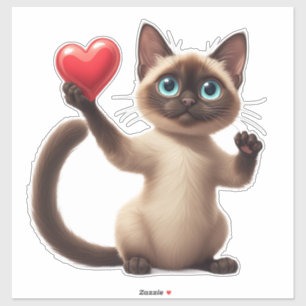Schattige Siamese Kat Knuffelt Rode Hart Met Liefd Sticker