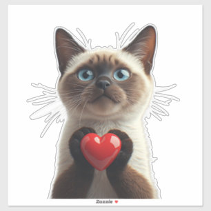 Schattige Siamese Kat Met Blauwe Ogen Houdt Hart C Sticker