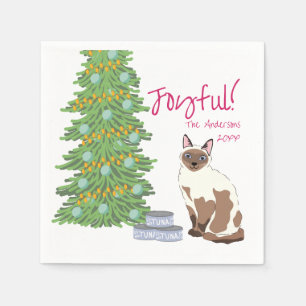 Schattige Siamese Kat met Tonijn Kerst Vrolijk Servet