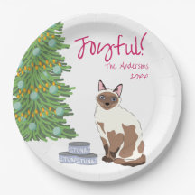 Schattige Siamese Kat met Tonijn Vrolijke Kerst