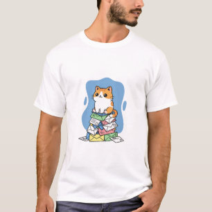 Schattige Siamese Kat Zit op een Stapel Kleurrijke T-shirt