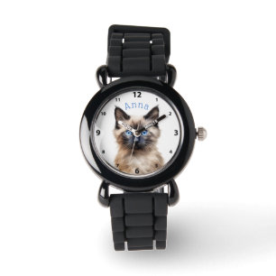 Schattige Siamese kitten gepersonaliseerd Horloge