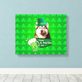 Schattige Siberisch Husky Dog Pet St. Patrick's Da Canvas Afdruk (Insitu (Houten vloer))