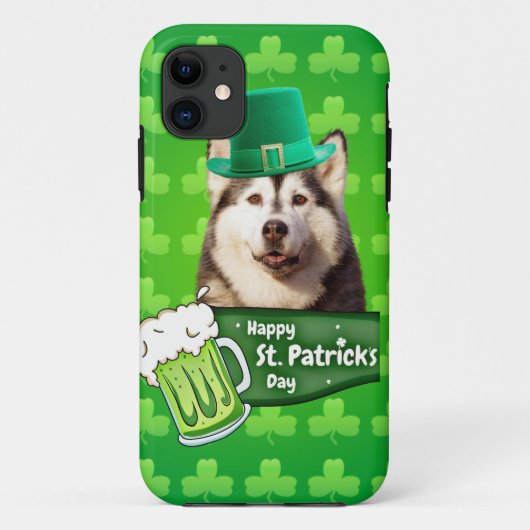 Schattige Siberisch Husky Dog Pet St. Patrick's Da Case-Mate iPhone Case (Achterkant)
