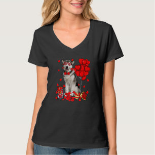 Schattige Siberische Husky Hond Hart Valentijnsdag T-shirt