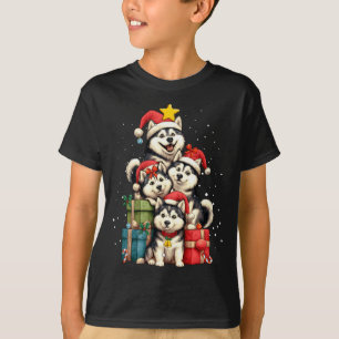 Schattige Siberische Husky Le Hond Kerstboom Kerst T-shirt