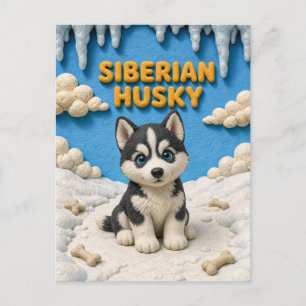 Schattige Siberische Husky Puppy, Baby Hond Briefkaart