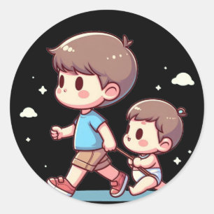 Schattige Sibling Adventure - Big Brother & Baby B Ronde Sticker