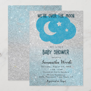 Schattige Silver en Blue Glitter Moon Baby shower Kaart