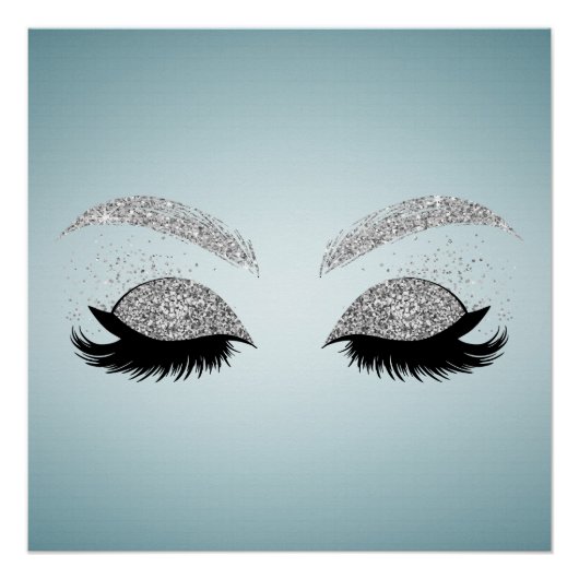 Schattige Silver Glitter Faux Lashes, Makeup kunst Perfect Poster (Voorkant)