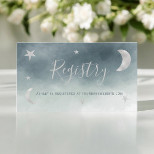 Schattige Silver Moon Stars Blue Registry baby sho Informatiekaartje