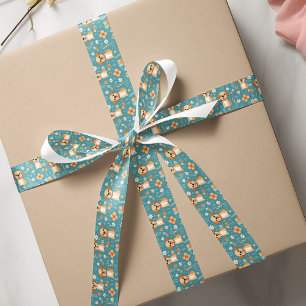 Schattige Sinaasappel blauwgroen Puppy Flowers Lint