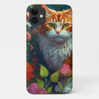 Schattige Sinaasappel Cat in Flowers