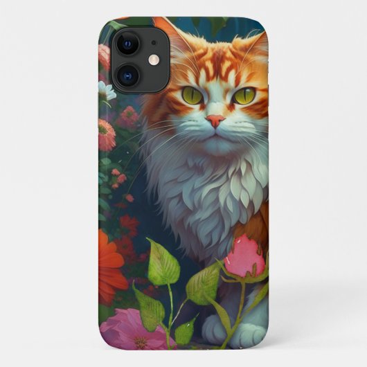 Schattige Sinaasappel Cat in Flowers Case-Mate iPhone Case (Achterkant)