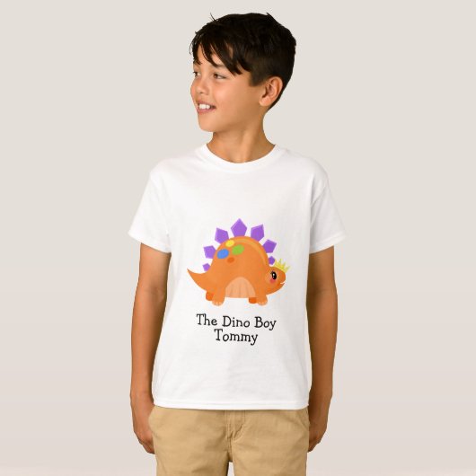 Schattige Sinaasappel De Dino Boy Kinderen Basic T T-shirt (Voorkant volledig)