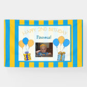 Schattige Sinaasappel en blauw Happy Birthday gepe Spandoek (Horizontaal)