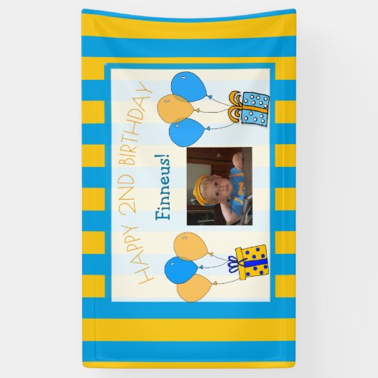 Schattige Sinaasappel en blauw Happy Birthday gepe Spandoek (Verticaal)