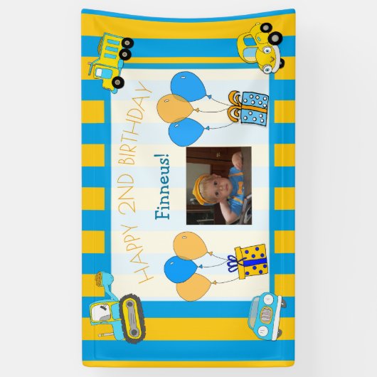 Schattige Sinaasappel en blauw Happy Birthday gepe Spandoek (Verticaal)