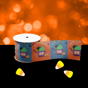 Schattige Sinaasappel en blauw zwart Cat Halloween Lint