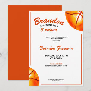 Schattige Sinaasappel en wit basketbal 3e verjaard Kaart