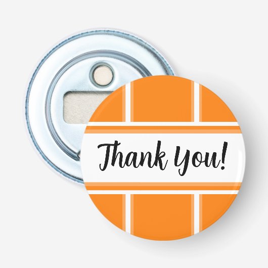 Schattige Sinaasappel en Wit Dank U wel Button Flesopener (Voorkant)