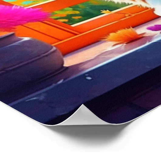 Schattige Sinaasappel en witte kat zitten in stads Poster (Hoek)